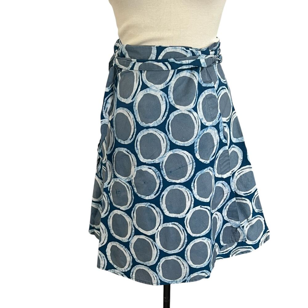 Global Mamas Women's Small Belted Wrap Skirt BATIK Light Blue/grey A Line